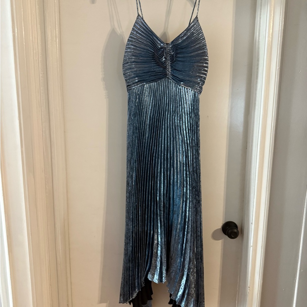 White House Black Market Asymmetrical Blue Dress